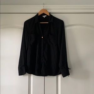 rose 🌹 gold button down blouse w bow tie cuff 🖤